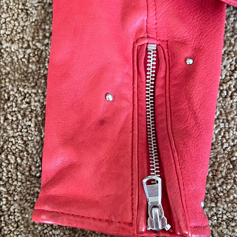 Lamarque Red Leather Jacket with Silver Details - Picture 5 of 6